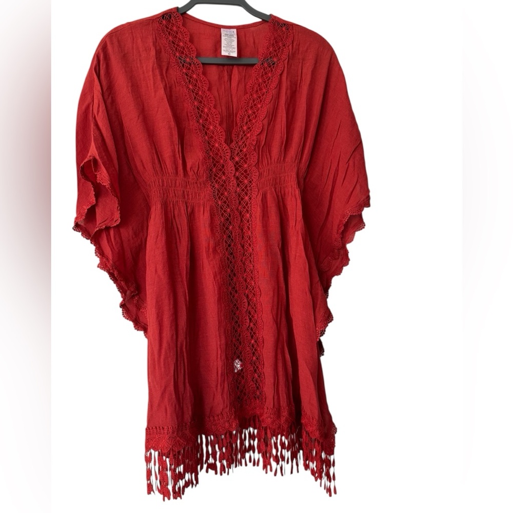 Time and True Rust Colored Lace-Trimmed Women’s Top One Size Can Be Swim CoverUp
